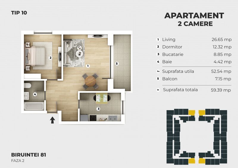 Biruintei apartament 2 camere comision 0%, direct dezvoltator